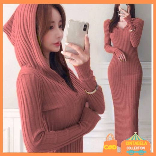 BAJU WANTA DRESS RAJUT MAXI DRESS HODIE RAJUT HOODIE HODI WANITA BAJU MURAH DRESS RAJUT BODYCON DRES