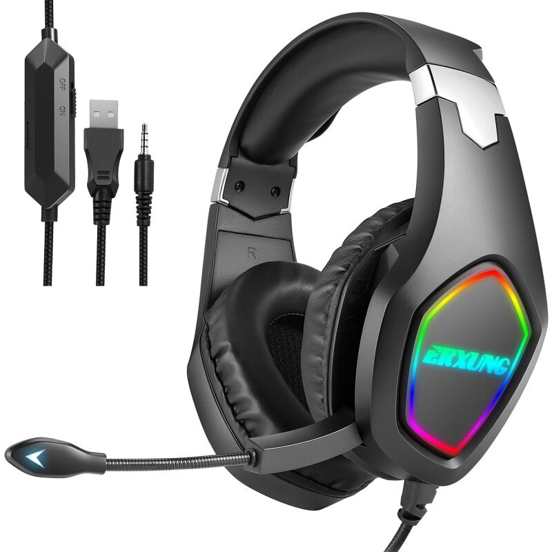 ERXUNG Gaming Headphone Headset Super Bass RGB LED with Mic - J20 - Black