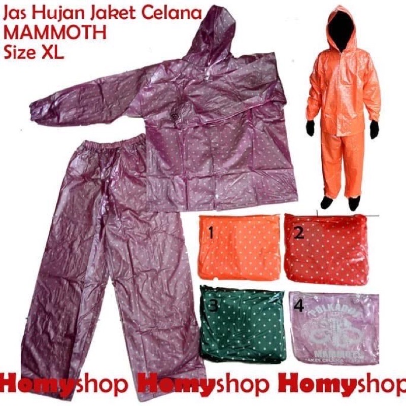 Jas Hujan Set Jaket Celana Polkadot Mammoth/Jas Hujan Bahan 100% PVC Tebal Ukuran All Size (Murah)