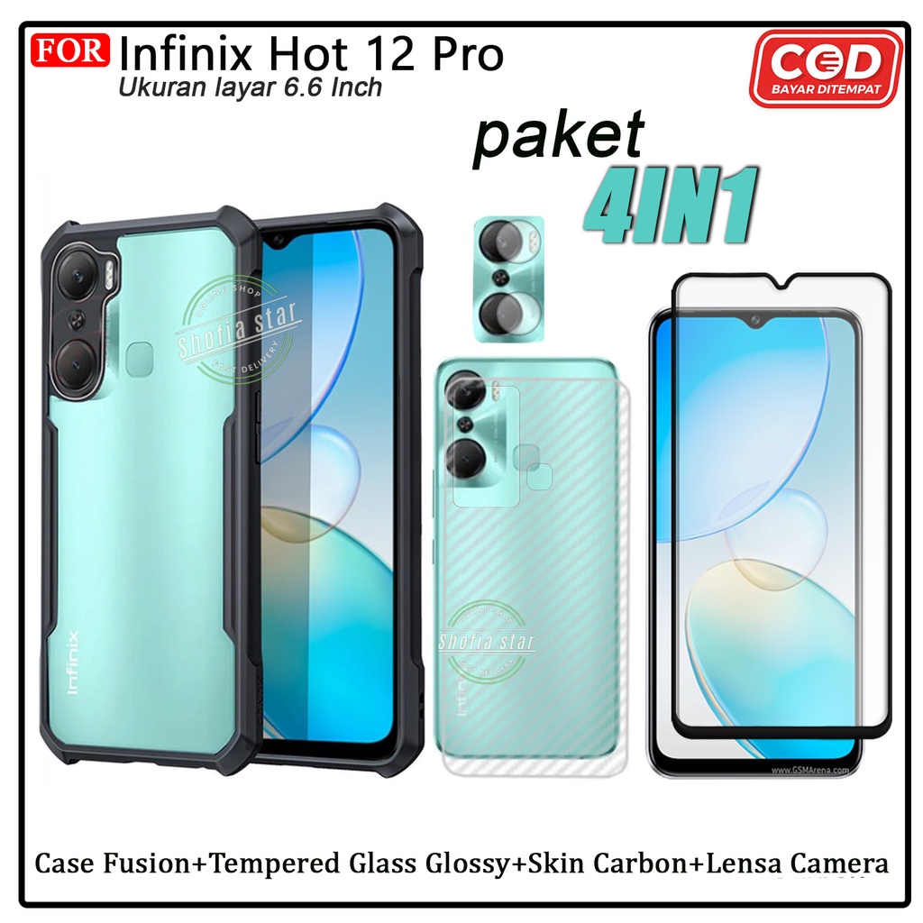 PAKET 4IN1 Case Infinix Hot 12 Pro 12i 12 Play Softcase Fusion Shockproof Transparan Protect Casing