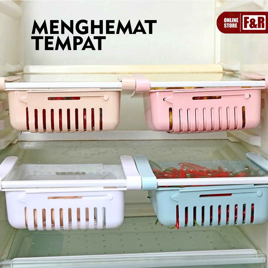 Rak Penyimpanan Keranjang Kulkas Sekat Partisi Tempat Serbaguna Fridge Pull Out Storage