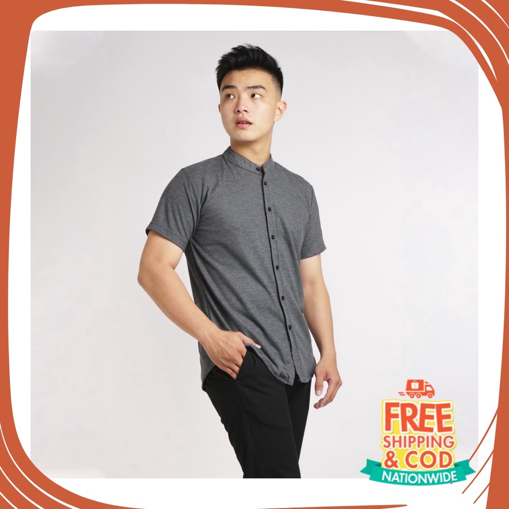 Brick Light Faded Coco Mint / Kemeja Polos Pria Lengan Pendek Ciangi Kerah Sanghai Slimfit Size M - 