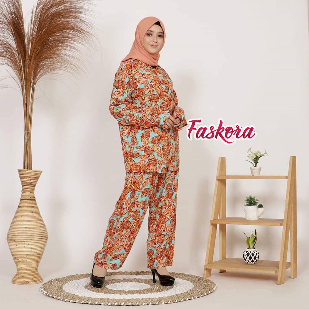 One Set Wanita Busui Panjang Daun Kelapa - Setelan Jumbo Rayon Wanita Kekinian - Pajamas Tiedye Set
