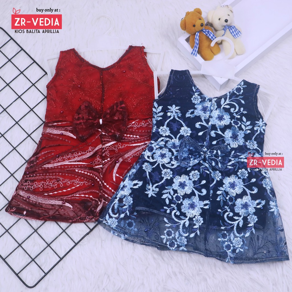 Dress Keira uk 6-12 Bulan / Gaun Brukat Pesta Kondangan Baju Baby Import Dres Brukat Kensi Anak