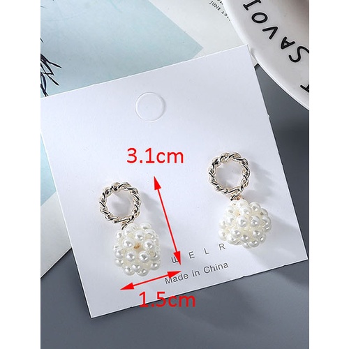 LRC Anting Tusuk Fashion White Pearl Ball Wrap Hollow Alloy Stud Earrings Y63789