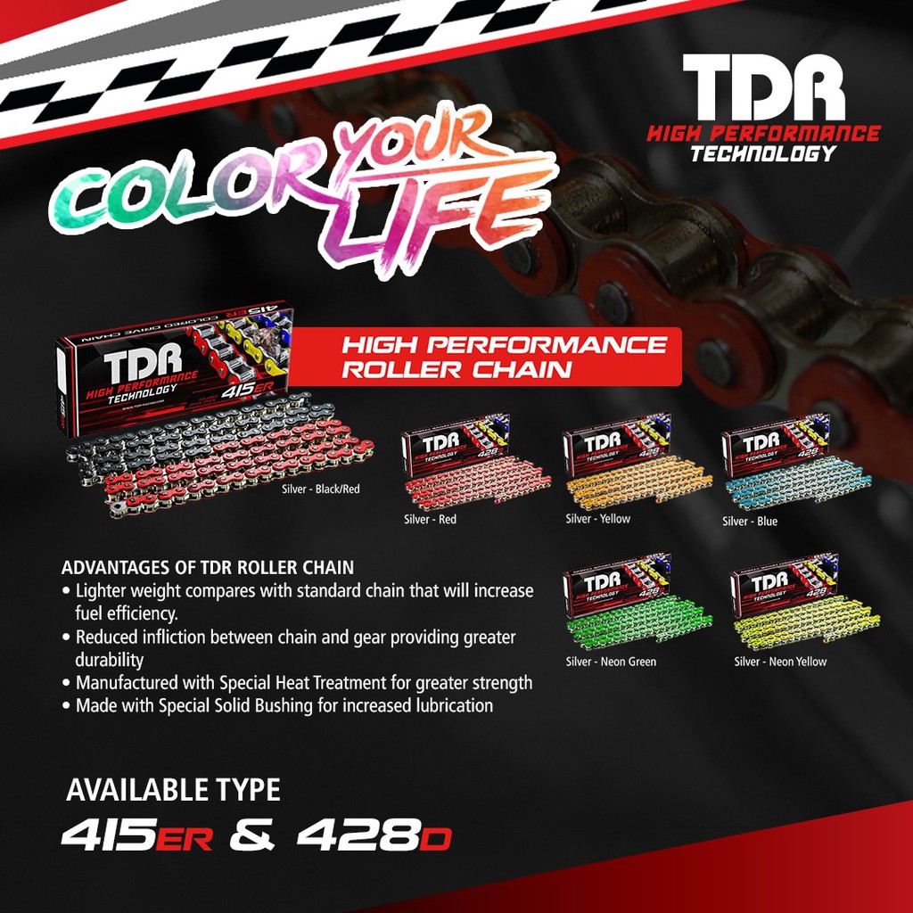 TDR Chain Color 428D 130L Rantai Racing Motor Variasi Warna Scotlight