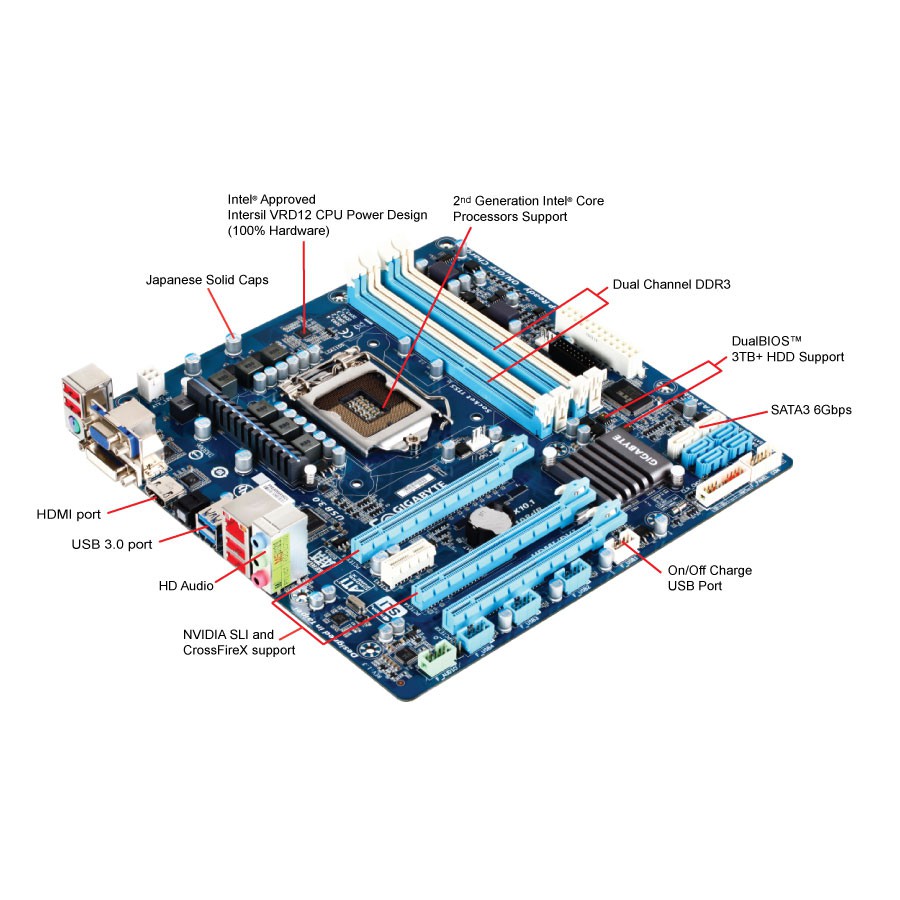 MOBO intel Soket LGA 1155 Z68 GIGABYTE 4Slot RAM Onboard DDR3