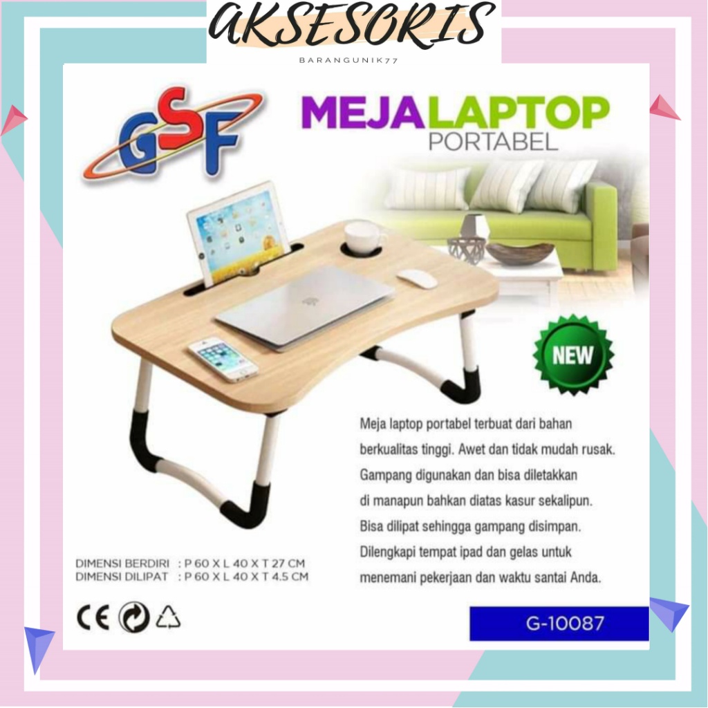 MEJA LAPTOP UKURAN JUMBO / MEJA LAPTOP LIPAT PORTABLE MEJA BELAJAR ANAK MULTIFUNGSI ANTI AIR / MEJA LAPTOP GSF G-10087 / GSF 10087 / GSF G10087