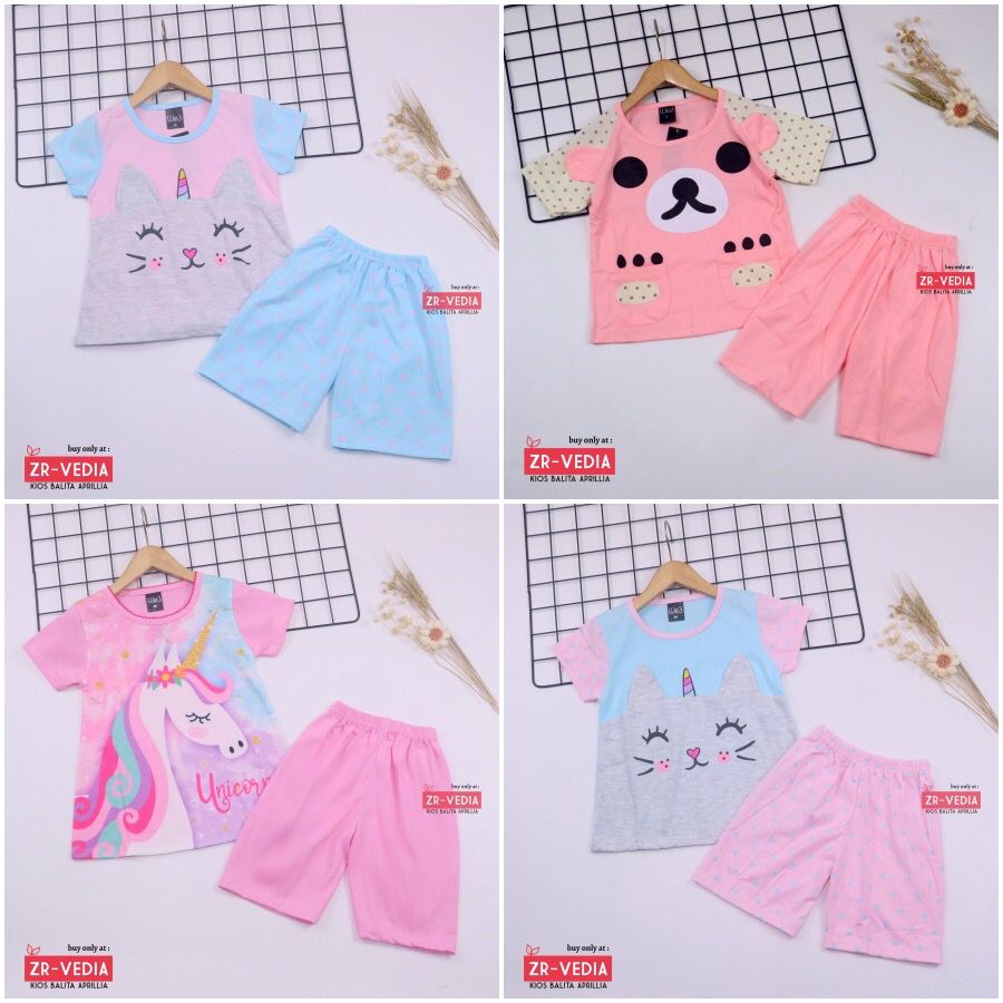 Setelan Momo Kids Size 4-6 Tahun / EXPORT Quality Baju Karakter Kaos Lengan Pendek Celana Pendek