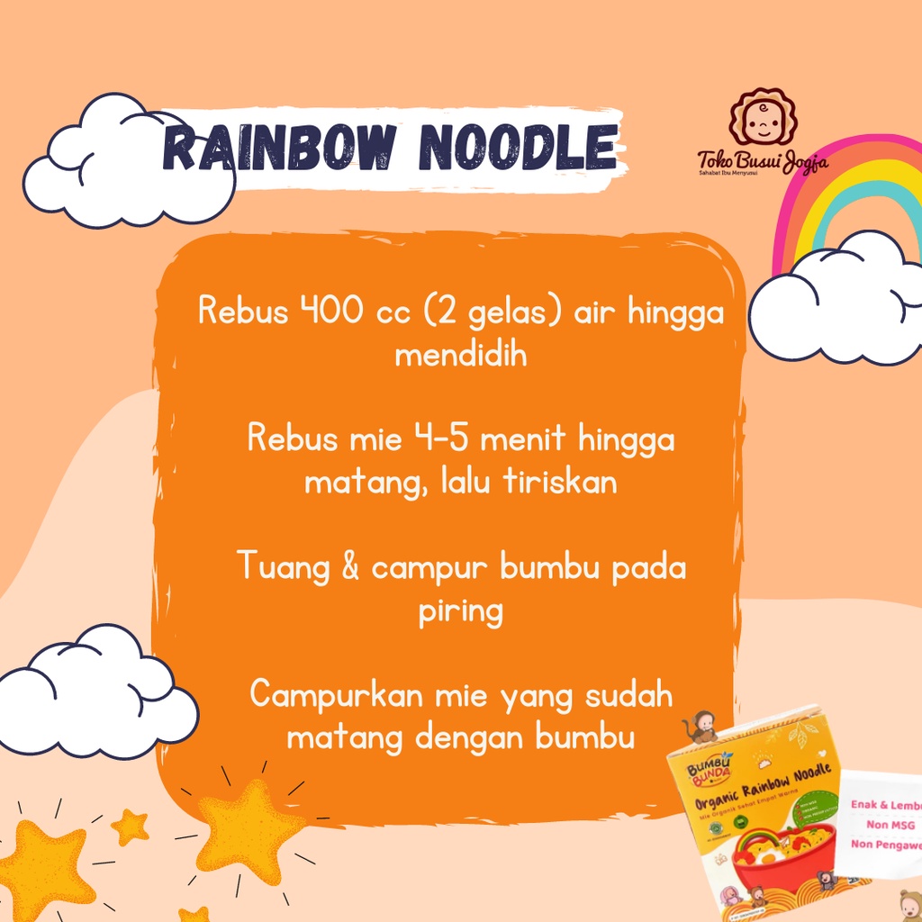 Bumbu Bunda by Elia Organic Rainbow Noodle Mie Organik Sehat Empat Warna Non MSG Mpasi Bayi Anak Mi Sup Mie