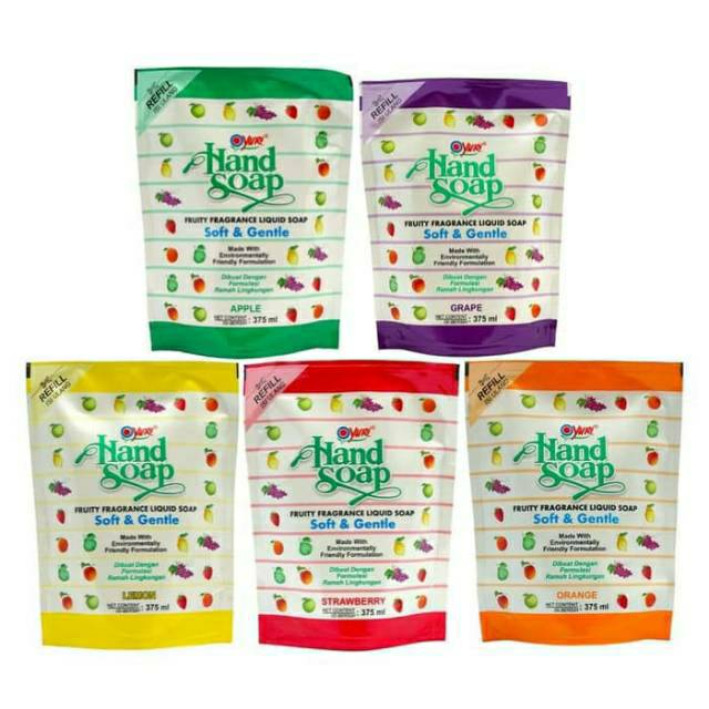 TERMURAH Yuri Hand Soap Refill Lemon Strawberry Apple Grape Orange 375 ml - Yuri Hand Wash