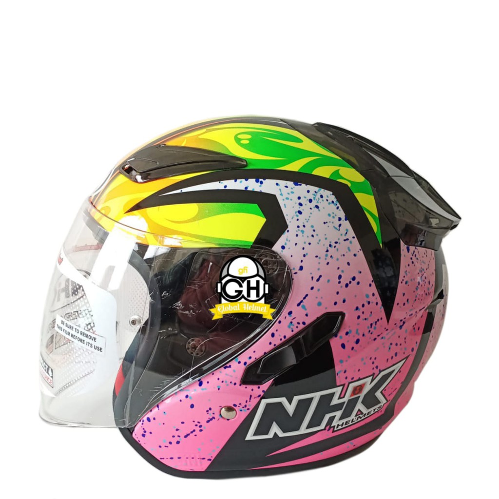 HELM NHK R1 SE KAREL WINTER BLACK PINK DOUBLE VISOR HALF FACE