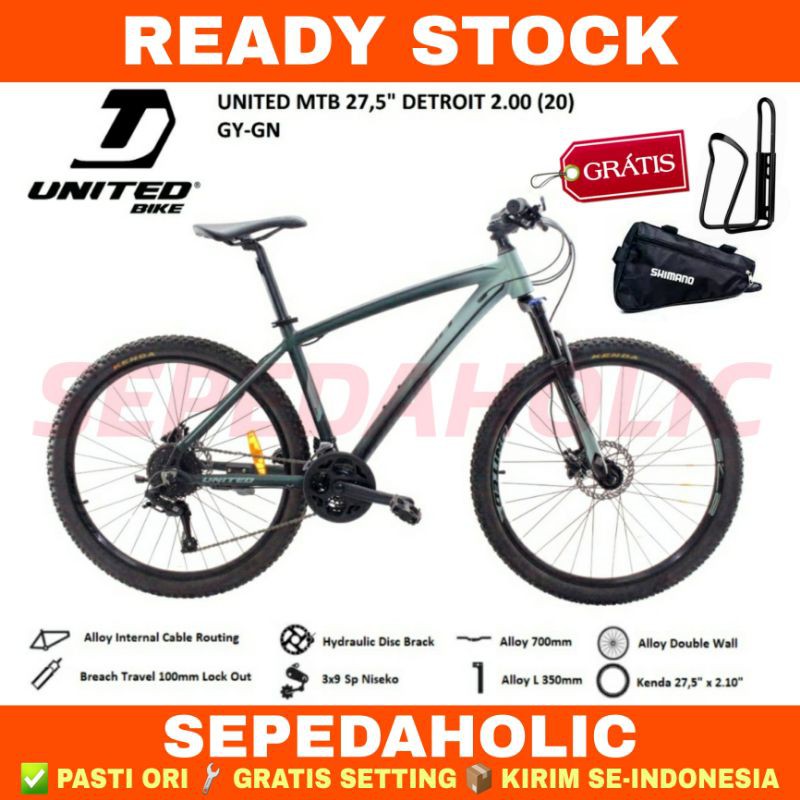 Sepeda Gunung 27.5 Inch MTB UNITED DETROIT 2.0 2.00 27 Speed NEW 2020 Garansi Resmi 5 Tahun