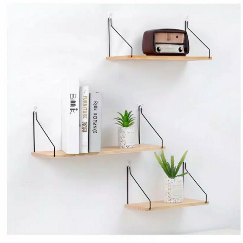 [GUNINCO] Rak Dinding Tempel Kayu Besi Hanging Storage Organizer Shelf Organizer Serbaguna RAK1 BUKU MAKASSAR