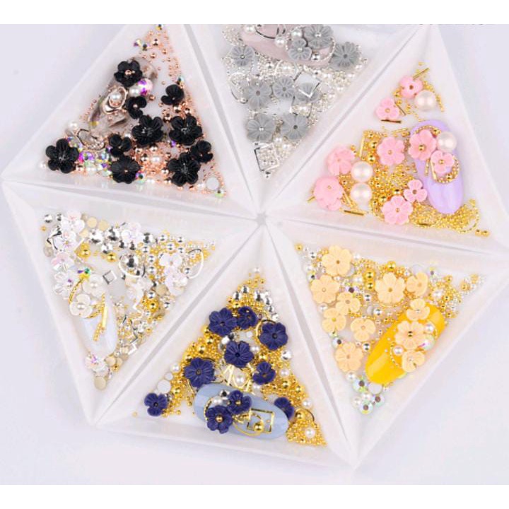 SHELL FLOWER BEAD RHINESTONE MIXED 3D NAIL ART SEQUIN DIY MANICURE