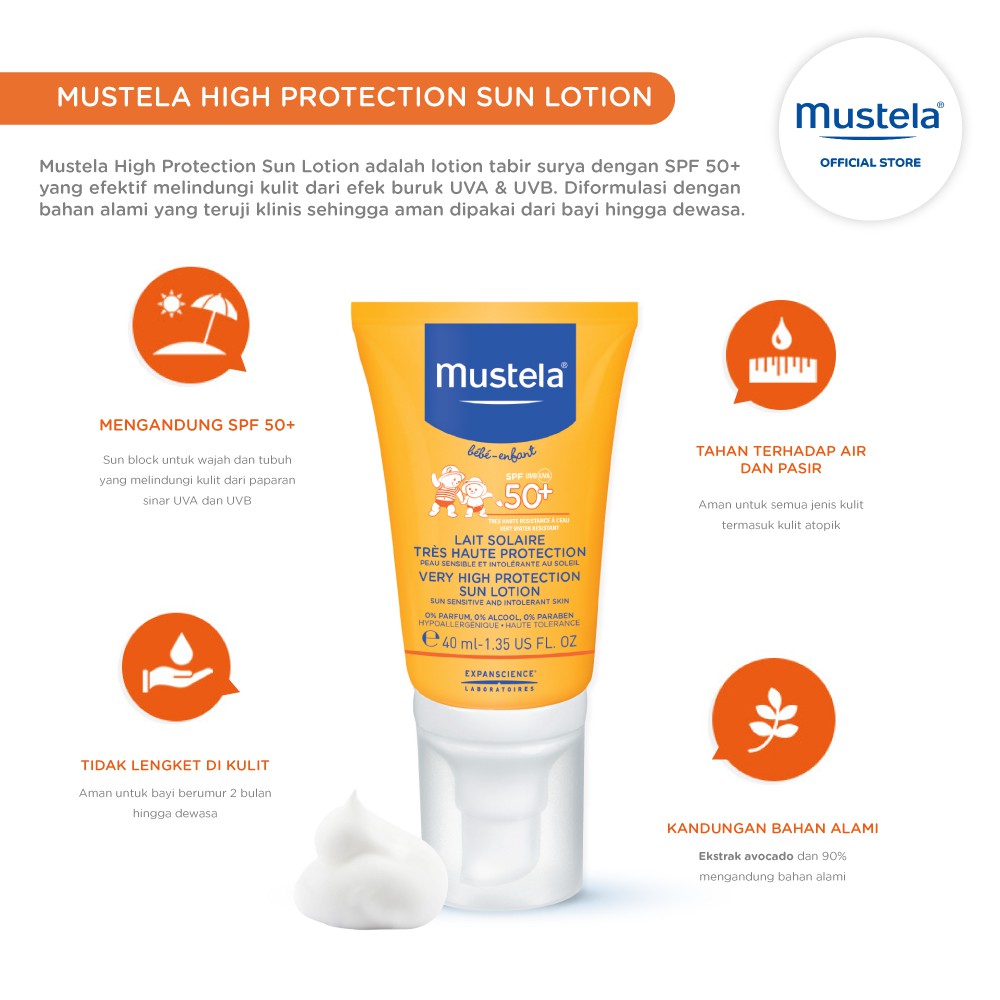 Mustela High Protection Sun Lotion 40 ml - Sunscreen Bayi dan Keluarga