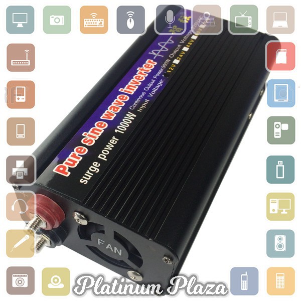 Taffware Car Power Inverter Pure Sine Wave DC 12V to AC220V 1000W - NBQ1000W - Black`15LN4P-