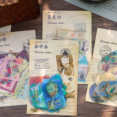 

HI111 Bronzing Stiker 40pcs Travel Postage untuk Jurnaling Diary