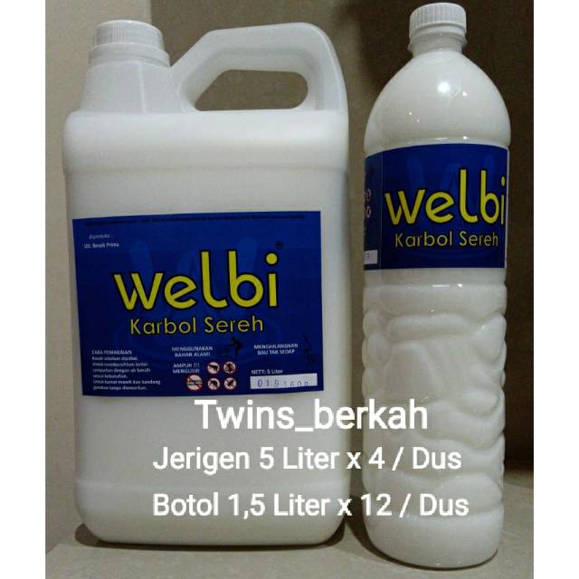 KARBOL SEREH WELBI ( JERIGEN 5 Liter / BOTOL 1,5 Liter ) 1 Dus - Pembersih Toilet | Gojek Grab