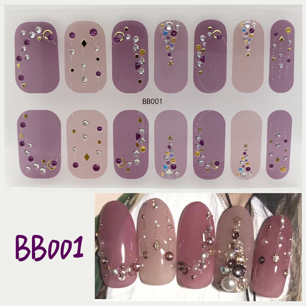 Stiker Kuku 3d Desain Berlian Mutiara Permata Warna-Warni Untuk Manicure Bb001-018