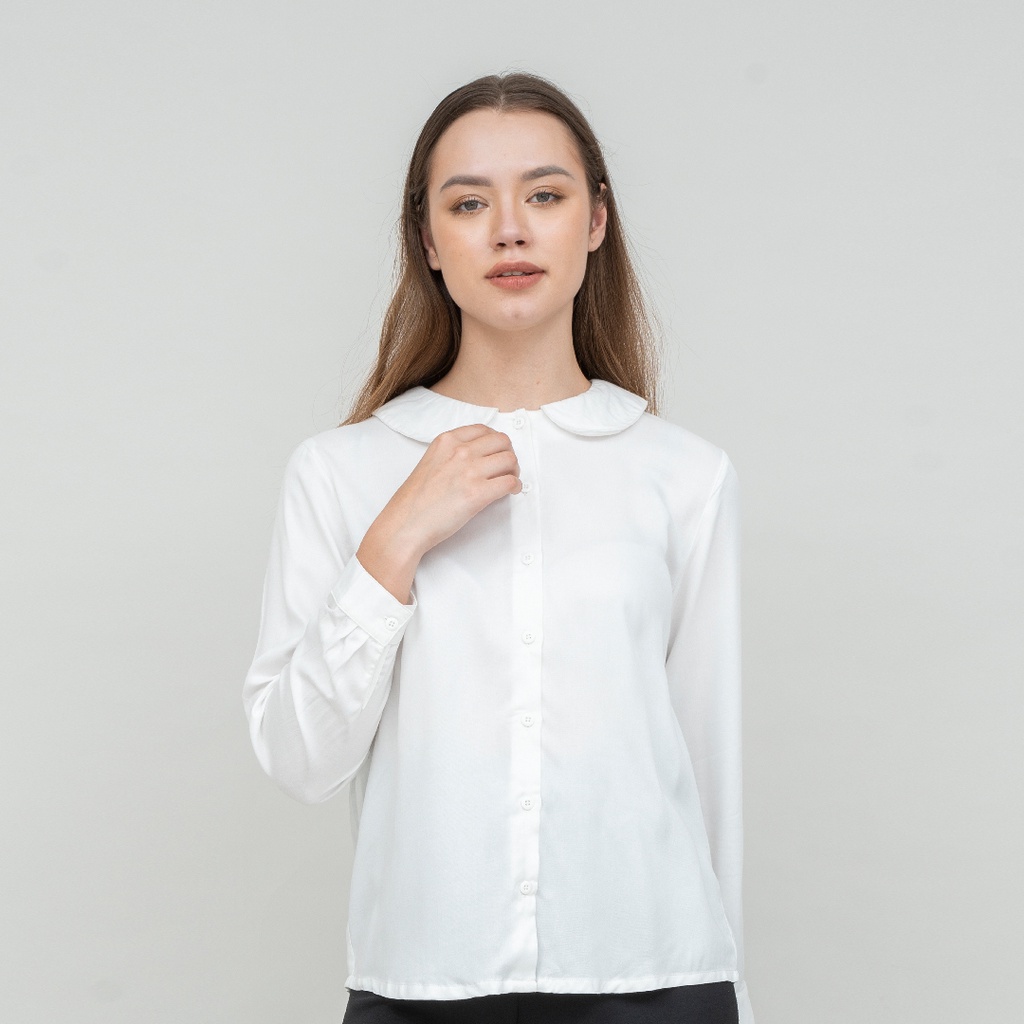 JOUETA | Cyra Rayon Shirt | Kemeja Wanita Korea Kekinian Terbaru | Kemeja Kerja Bahan Rayon Warna Pu