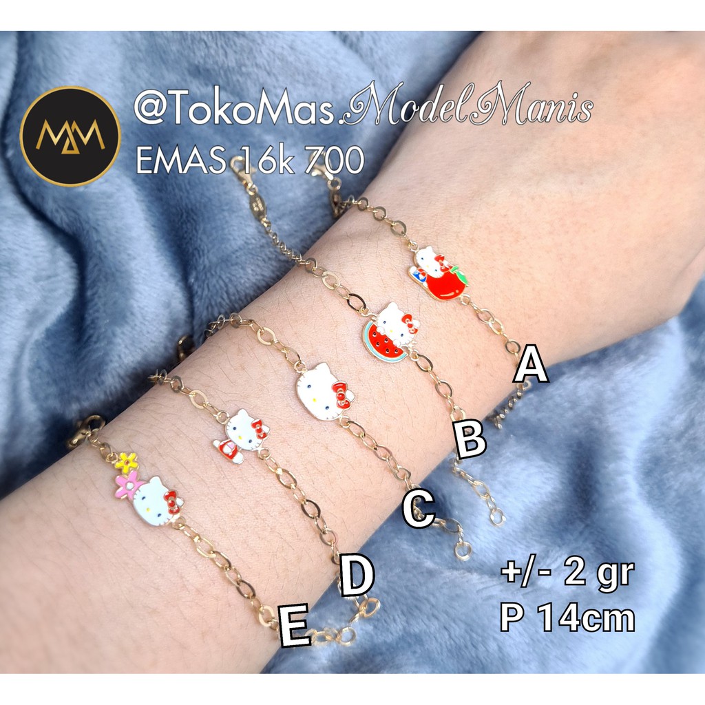 Gelang anak hello kitty UBS sanrio emas kuning 700 kadar 16K