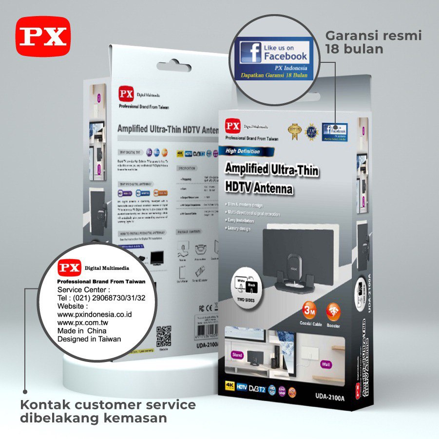 PX UDA-2100A Antena TV Digital Indoor DVB-T2 + Booster - GARANSI RESMI