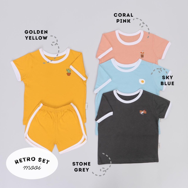 MOOI Setelan Baju Celana Pendek RETRO Set Anak