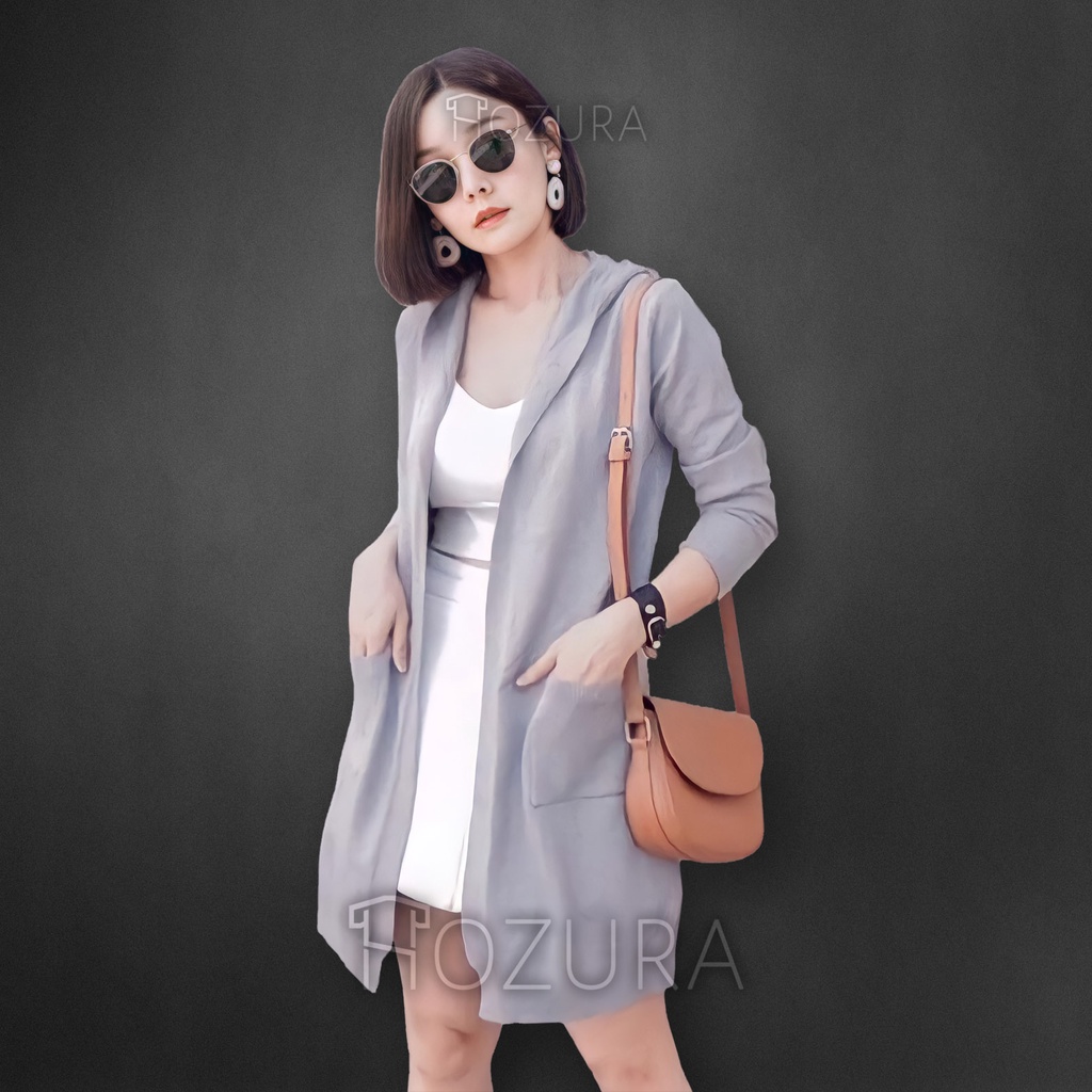 HOZURA - Cardigan Rajut Hoodie Tavia - Outer Rajut Wanita - Cardigan Rajut Terbaru 2021 Kekinian Mur