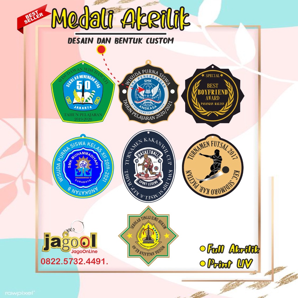 MEDALI WISUDA AKRILIK / MEDALI PENGHARGAAN /KALUNG MEDALI (MEDALI SAJA, TANPA TALI) GROSIR  UKURAN 7