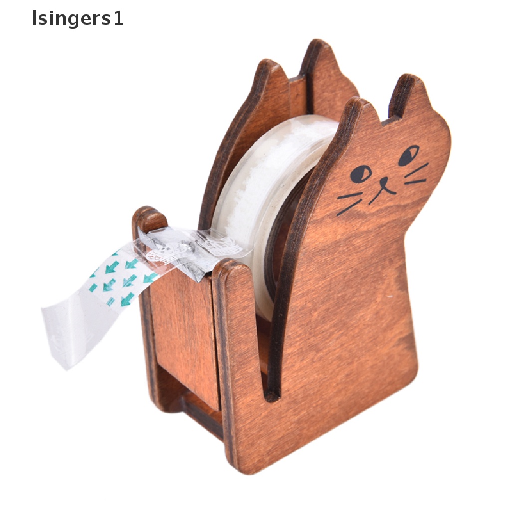 (lsingers1) Dispenser Selotip Bentuk Kucing Lucu Bahan Kayu