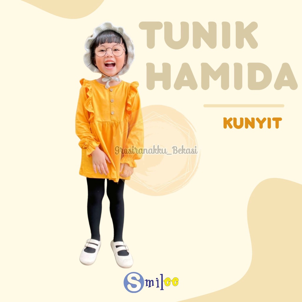 Tunik Anak Kaos Smilee Hamida Warna Kunyit Size 1-5Thn