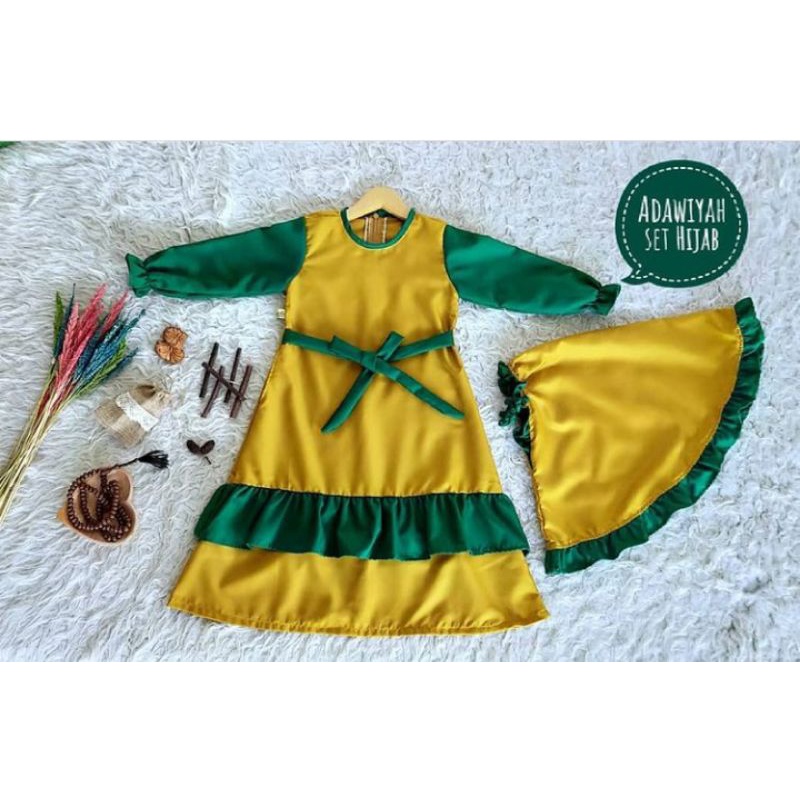 Gamis Adawiyah Set Hijab/Gamis Anak Set Set Hijab/Gamis Katun Premium/Gamis Bahan Toyobo/Gamis Anak 