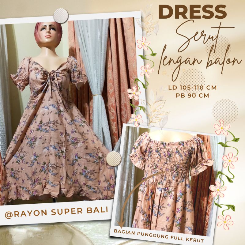 Dress Serut lengan balon //Dress Bali //Daster Bali //Dress mini Bali