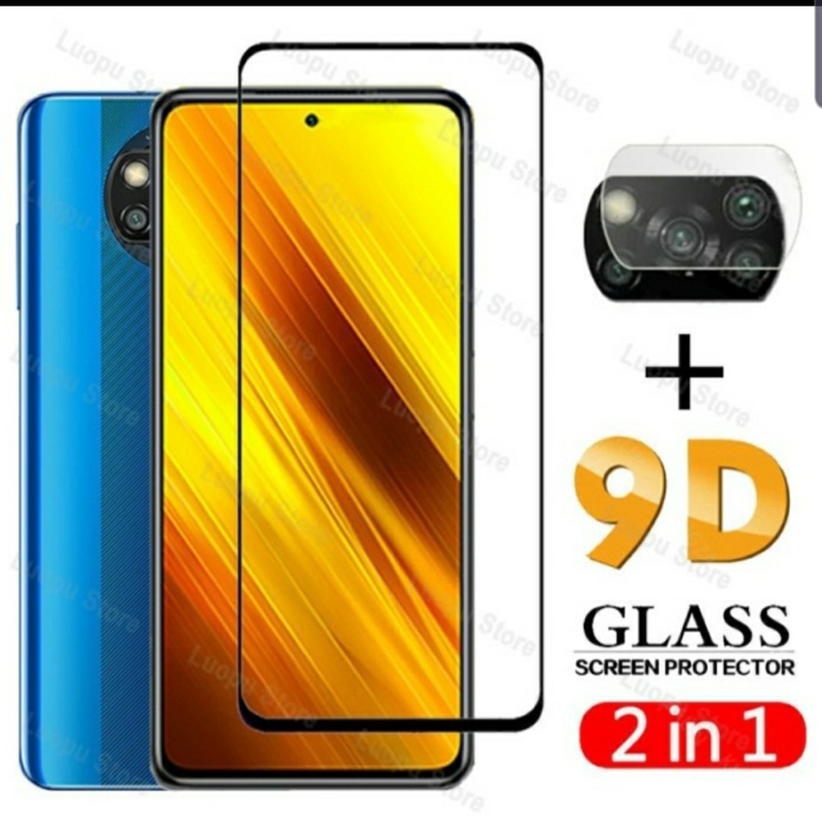 TEMPERED GLASS 9D POCO M3 POCO X3 + Tg Lensa Camera 2in1