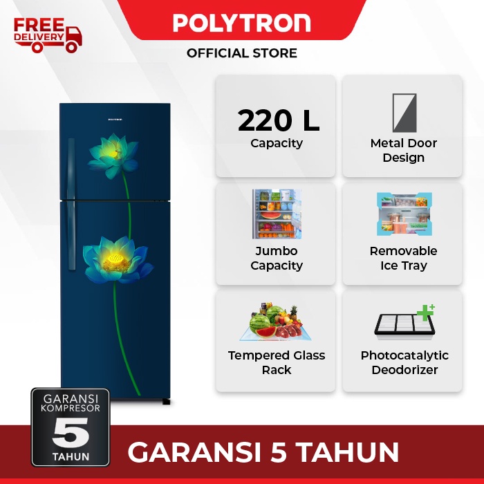 POLYTRON Kulkas 2 Pintu Beauty Steel 220 liter PRB 237LB