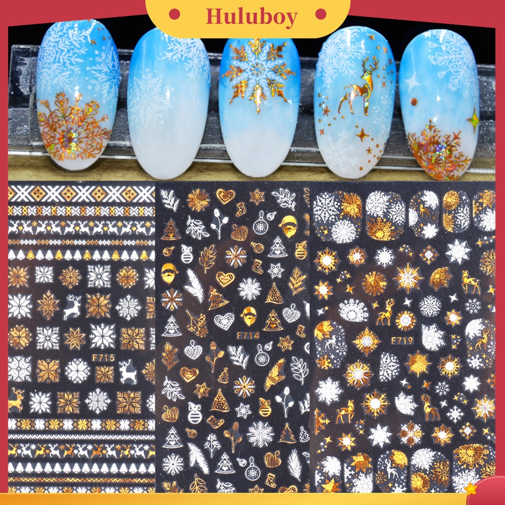 Huluboy Huluboy♡ Stiker Kuku Motif Snowflake Natal Untuk Dekorasi Nail Art