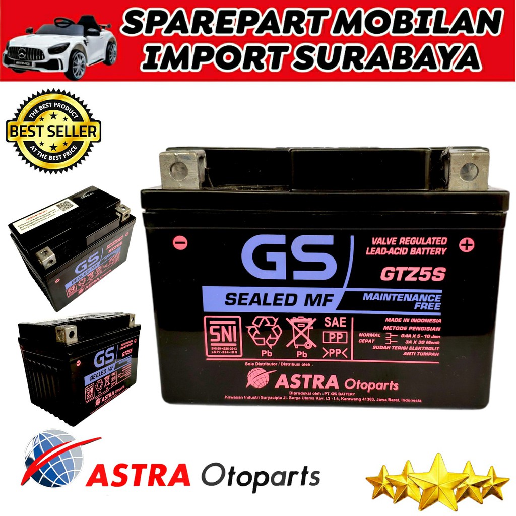 ORIGINAL GS ASTRA GTZ5S ASLI AKI KERING SEPEDA MOTOR HONDA BEAT MIO VARIO SUPRA YAMAHA SUZUKI 12VOLT