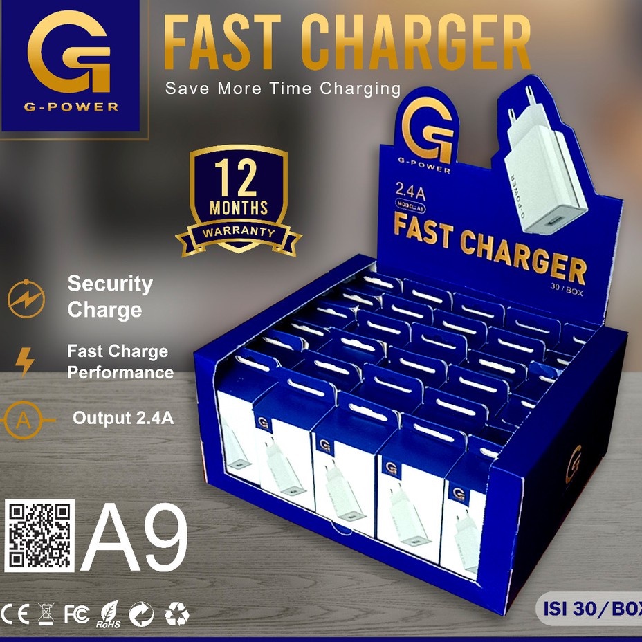 GPOWER FAST CHARGER A9 WITH 1USB PER BOX