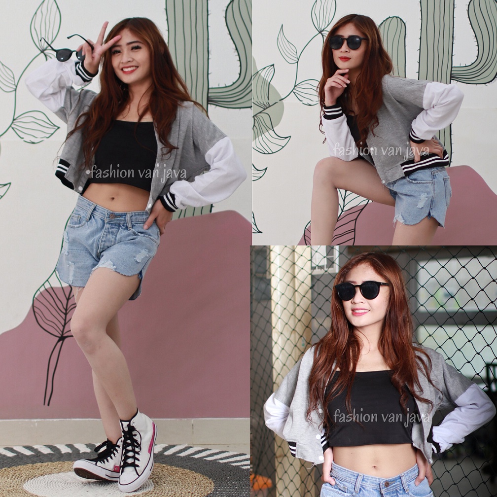 Jaket Crop Baseball Wanita Terbaru