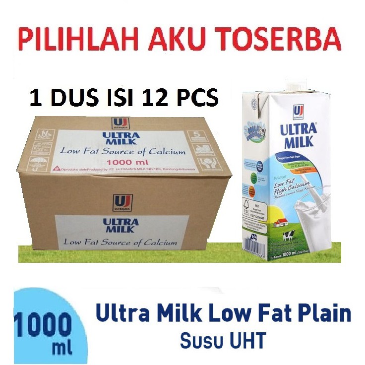 SUSU ULTRA LOW FAT PLAIN 1 LITER - (1 DUS ISI 12 PCS)
