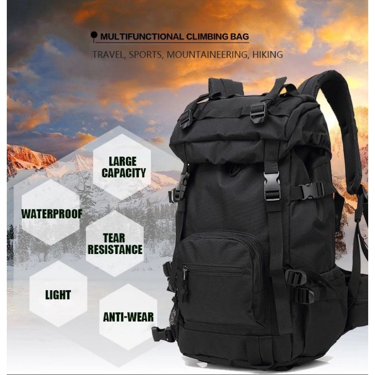 Tas Gunung 40L Tas Punggung Pria Polofelix Uniseks Tas Olahraga Travel Hiking Gunung Ransel Camping untuk Priau