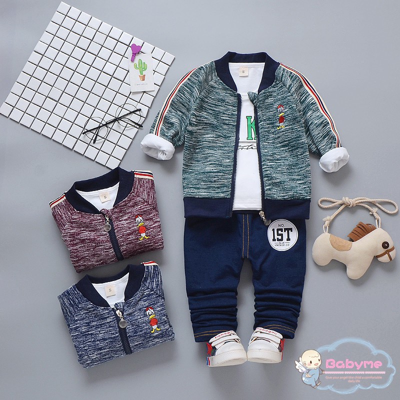 Set 3Pcs Sweater Kaos  Lengan  Panjang  dengan Bahan Katun 