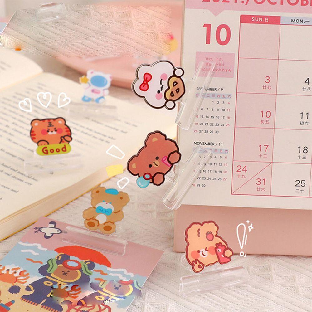 LANFY Klip Transparan Hias Bookmark Kartun Surat Pengikat Halaman Holder Desktop Organizer Indeks Penjepit Makanan Ringan Sealing Clip