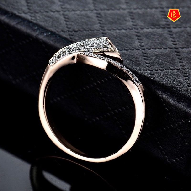 [Ready Stock]18K Gold Diamond-Studded Ring Creative Simple Fashion