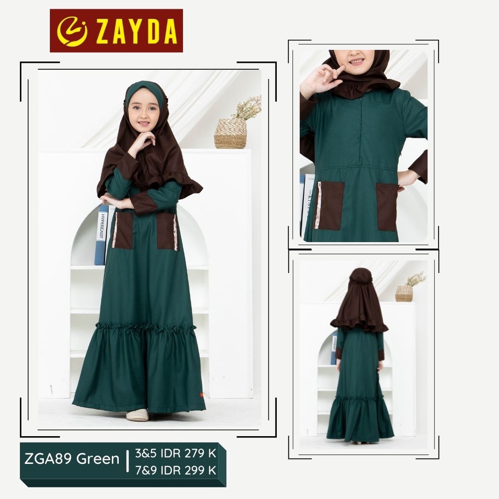 GAMIS ANAK SARIMBIT KELUARGA ZAYDA 89 SERIES GREEN ORIGINAL KEKINIAN MODERN TRENDY SIMPLE ELEGANT MO
