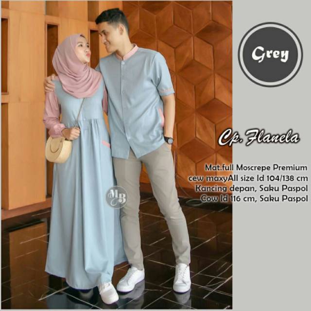 Couple busana muslim Allsize cewek 104/138 kancing depan, cowok Ld 116cm