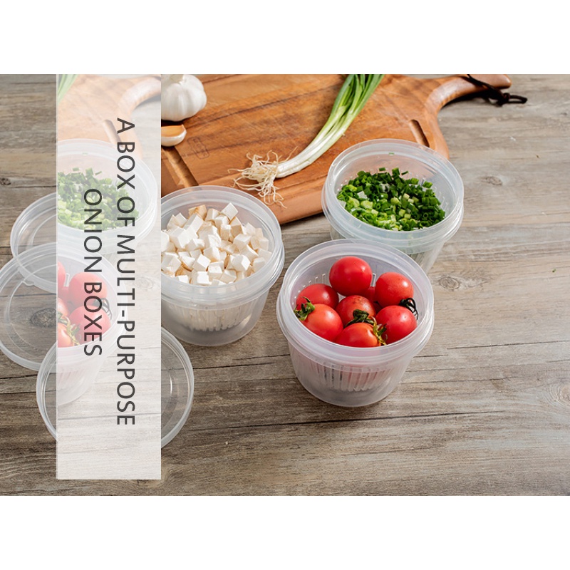 500ml kitchen refrigerator round fruit green onion ginger garlic portable plastic storage box drain sealed box storage box ow