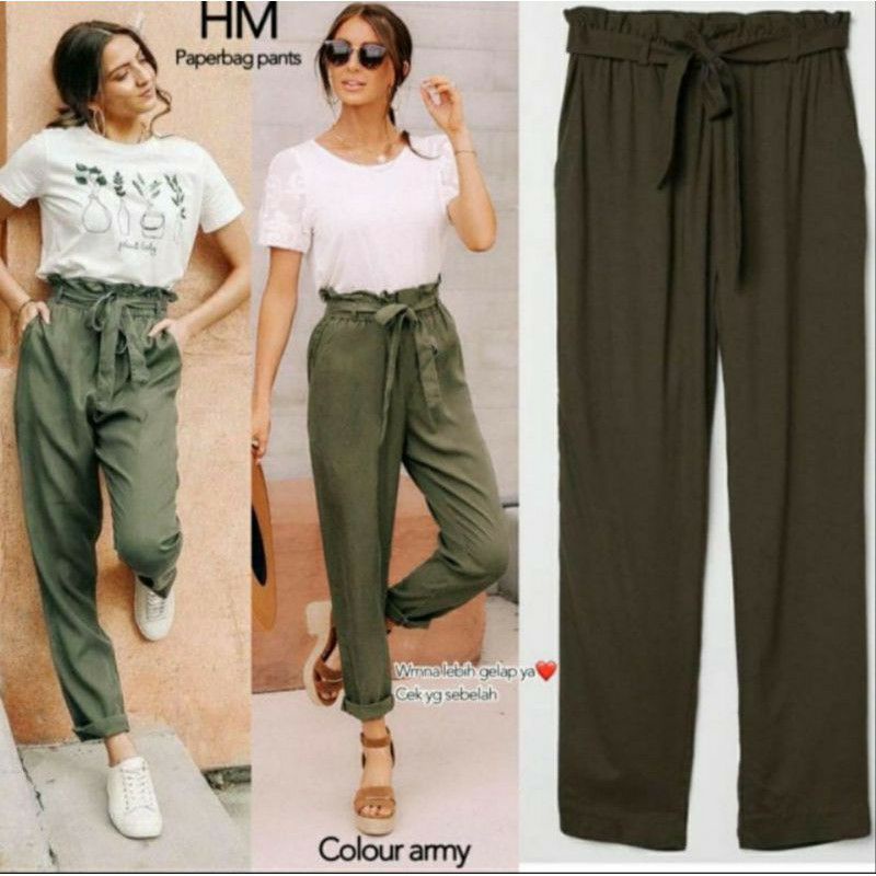 H*M PAPARBAG GREEN TROUSERS PANTS-ORIGINAL