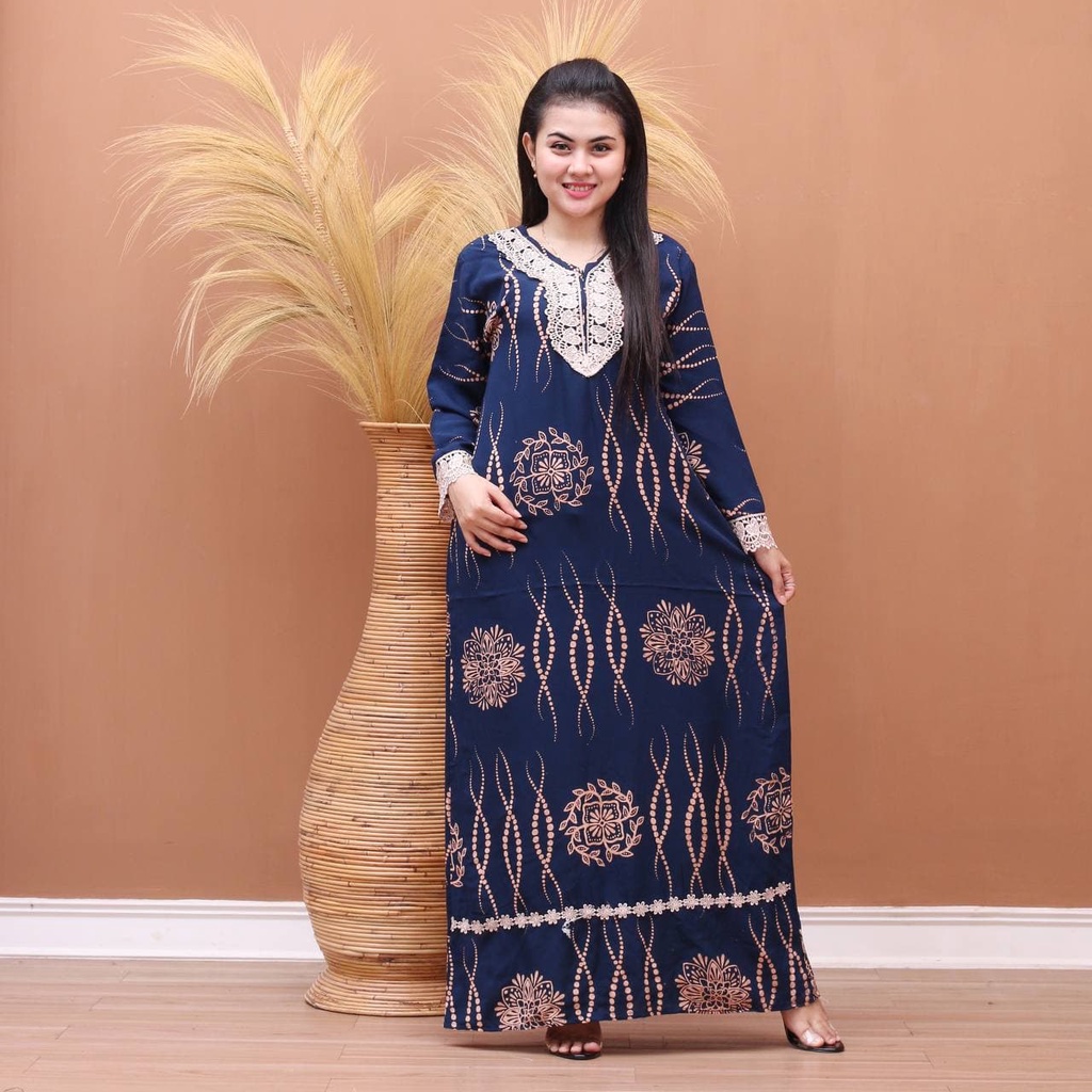 Batik Prass - DASTER ARAB PANJANG | RAYON SUPER GRADE A | DASTER BUSUI | RENDA MILO ORI-ZAHRA NAVY
